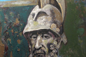 Автопортрет в шлеме Перикла. 2008. ДВП, акрил, масло. 100х80